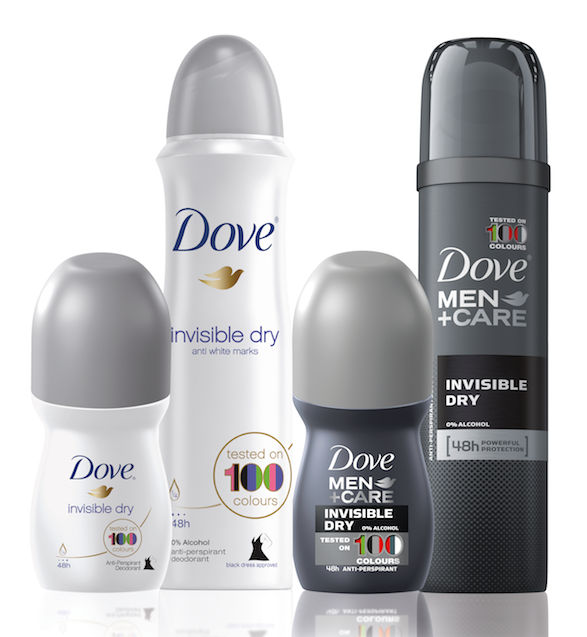 Dove invisible dry Aerosol Deodorant 150 ml R25.00, Dove invisible dry Roll-On Deodorant 50 ml R17.99, Dove MEN+CARE invisible dry Roll-On Deodorant 50 ml R17.99 and Dove MEN+CARE invisible dry Aerosol Deodorant 150 ml R25.00